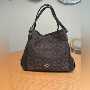 Coach Dark Brown Signature Jacquard Shoulder Bag